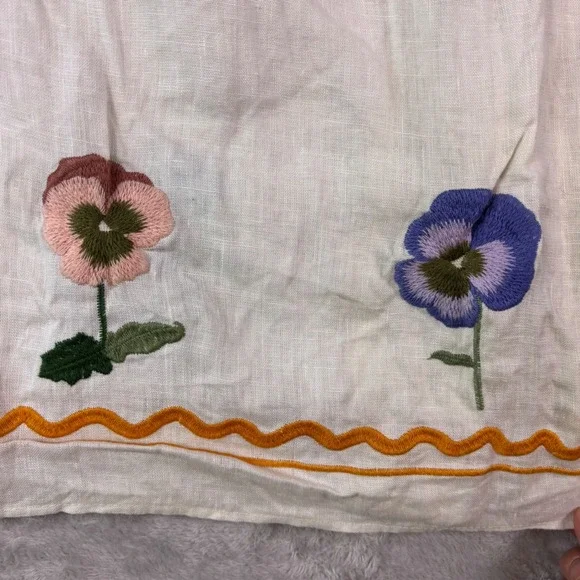 VRG GRL Womens White 100% Linen Floral Embroidered Midi Skirt with Pockets Sz 14 - Picture 7 of 10